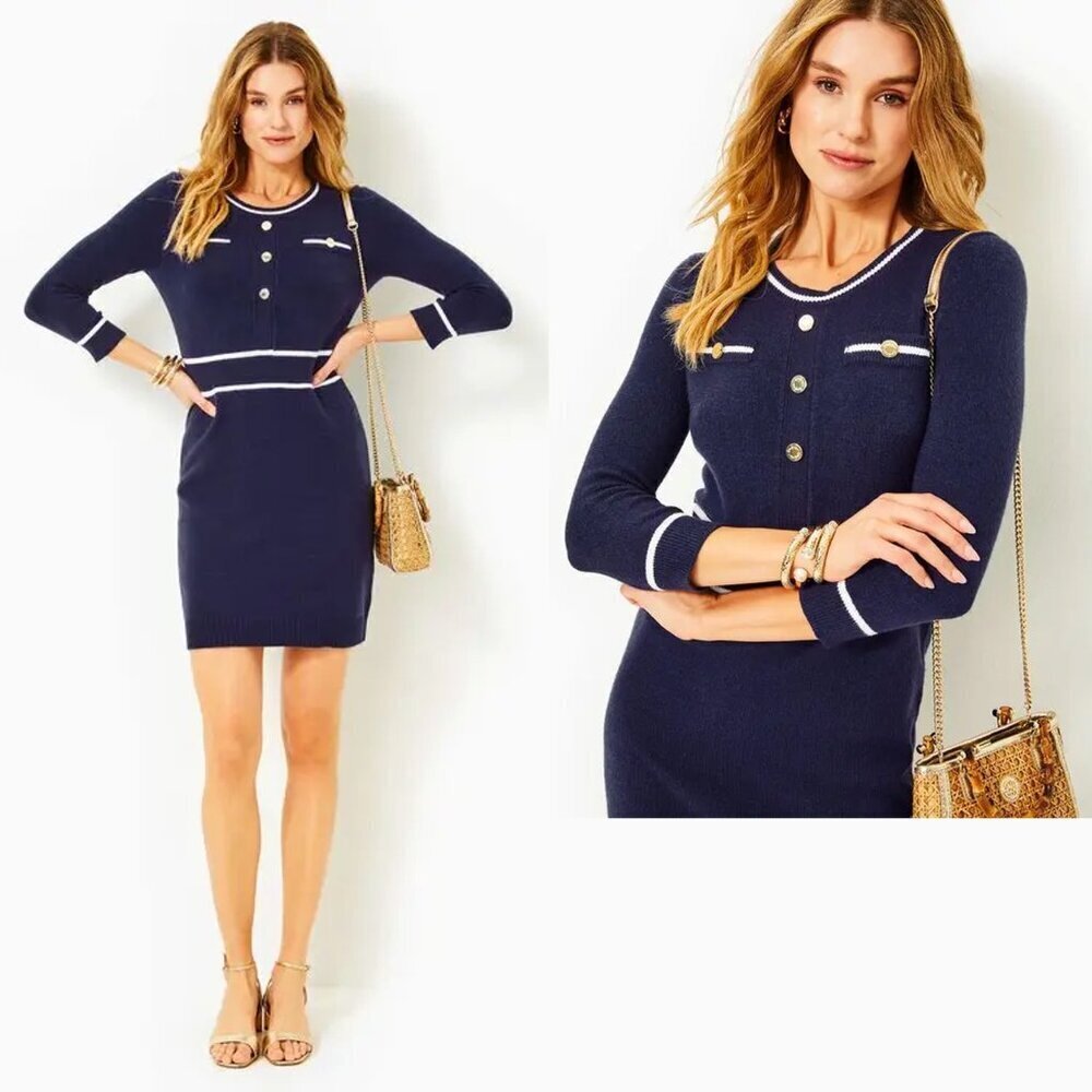 NWT New $198 Lilly Pulitzer Danley Sweater Navy Knit Dress Size XL - Picture 2 of 9